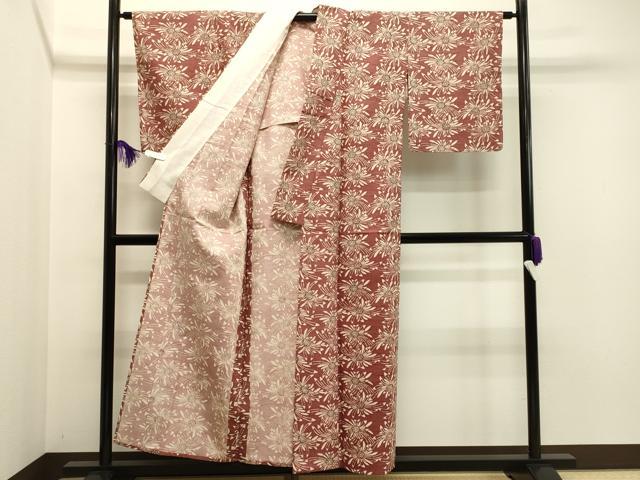 平和屋着物▽上質な紬 単衣 型染め 舞花文 正絹 逸品 未使用 CAAR0993gh