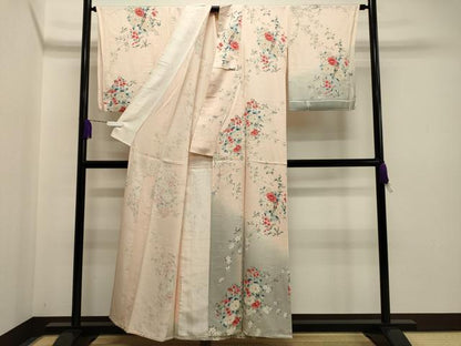 平和屋着物▽訪問着　単衣　尾長鳥花文　暈し染め　金彩　正絹　逸品　CAAR1019gh