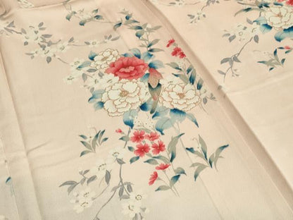 平和屋着物▽訪問着　単衣　尾長鳥花文　暈し染め　金彩　正絹　逸品　CAAR1019gh