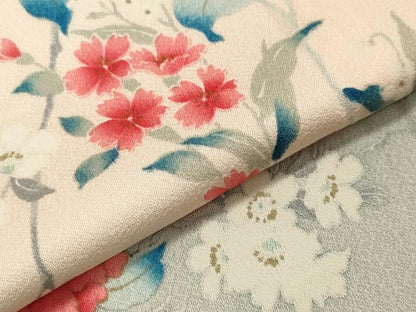 平和屋着物▽訪問着　単衣　尾長鳥花文　暈し染め　金彩　正絹　逸品　CAAR1019gh