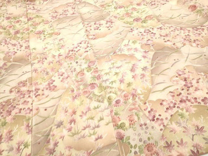 平和屋着物●創業460年・千總　小紋　本草木染め　草花文　鬼しぼ縮緬　反端付き　正絹　逸品　CAAR1236hy