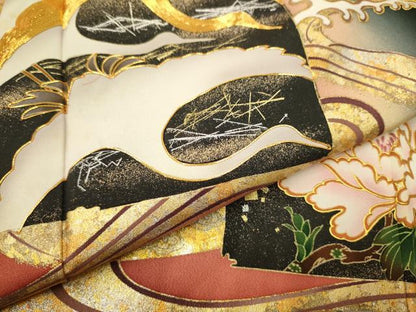 平和屋着物●世界的ファッションデザイナー 山本寛斎 kansaiブランド 黒留袖 駒刺繍 流水色紙琳派図 暈し染め 金銀彩 正絹 逸品 CAAR1258hy