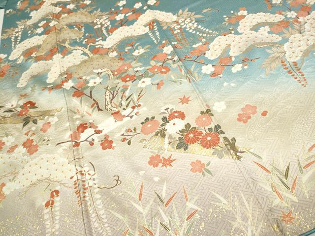 平和屋着物●十日町老舗ブランド 吉澤友禅 吾妻徳穂 訪問着 駒刺繍 花筏文 暈し染め 金彩 正絹 逸品 CAAR1267hy