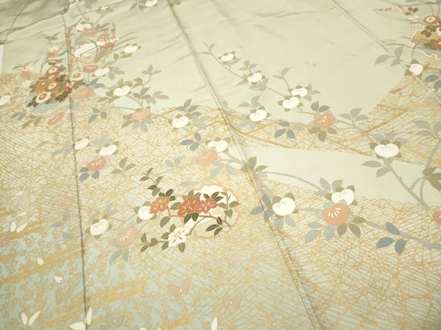 平和屋着物●訪問着 雪輪花蝶文 暈し染め 金彩 正絹 逸品 CAAR1268hy