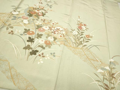 平和屋着物●訪問着 雪輪花蝶文 暈し染め 金彩 正絹 逸品 CAAR1268hy