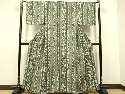 平和屋着物●上質な小紋 更紗花間道 金彩 鬼しぼ縮緬 正絹 逸品 未使用 CAAR1278hy