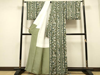 平和屋着物●上質な小紋 更紗花間道 金彩 鬼しぼ縮緬 正絹 逸品 未使用 CAAR1278hy