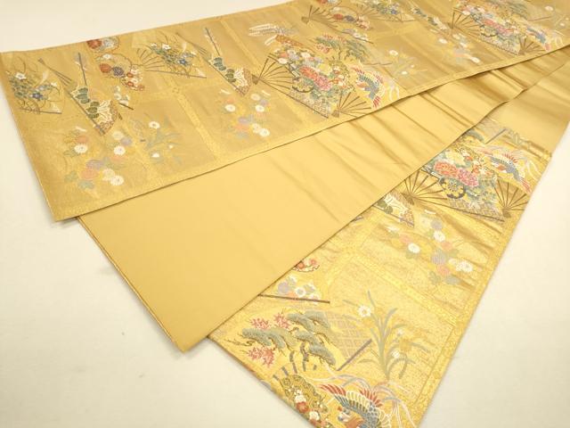 平和屋着物●西陣　長嶋成織物　ながしま帯　六通柄袋帯　唐織　天井桧扇文　本金箔　瀞金錦　正絹　逸品　CAAR1292hy