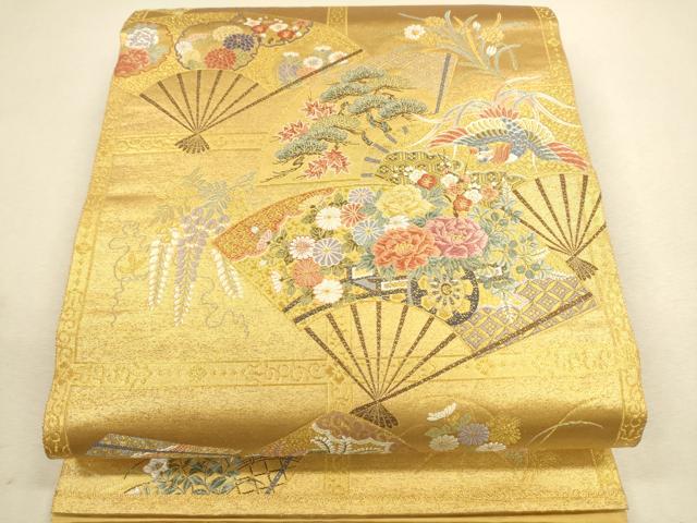 平和屋着物●西陣　長嶋成織物　ながしま帯　六通柄袋帯　唐織　天井桧扇文　本金箔　瀞金錦　正絹　逸品　CAAR1292hy