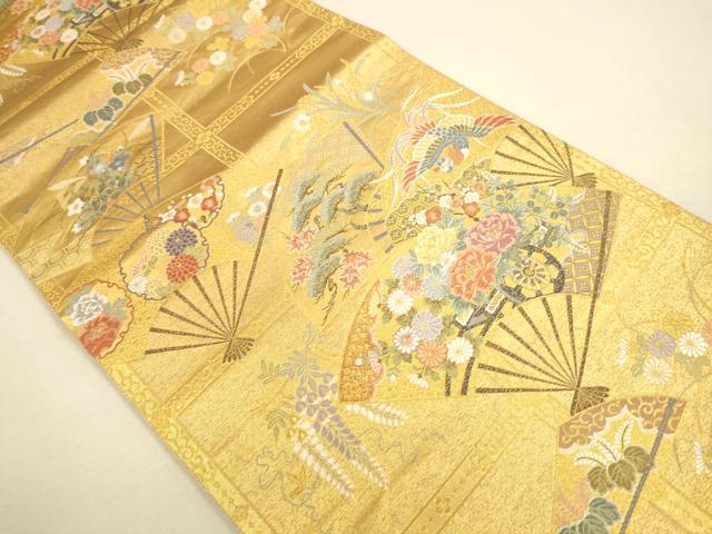 平和屋着物●西陣　長嶋成織物　ながしま帯　六通柄袋帯　唐織　天井桧扇文　本金箔　瀞金錦　正絹　逸品　CAAR1292hy