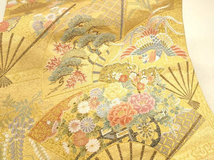 平和屋着物●西陣　長嶋成織物　ながしま帯　六通柄袋帯　唐織　天井桧扇文　本金箔　瀞金錦　正絹　逸品　CAAR1292hy