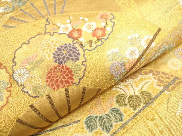 平和屋着物●西陣　長嶋成織物　ながしま帯　六通柄袋帯　唐織　天井桧扇文　本金箔　瀞金錦　正絹　逸品　CAAR1292hy