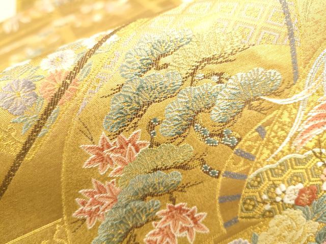 平和屋着物●西陣　長嶋成織物　ながしま帯　六通柄袋帯　唐織　天井桧扇文　本金箔　瀞金錦　正絹　逸品　CAAR1292hy