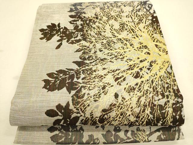 平和屋着物▽スリーシーズン 春夏秋 六通柄袋帯 舞葉シルエット 金糸 正絹 逸品 CAAR1297hy