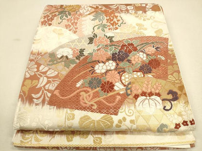 平和屋着物●六通柄袋帯　唐織　地紙草花文　金糸　正絹　逸品　CAAR1302hy