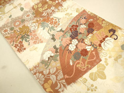 平和屋着物●六通柄袋帯　唐織　地紙草花文　金糸　正絹　逸品　CAAR1302hy