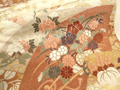 平和屋着物●六通柄袋帯　唐織　地紙草花文　金糸　正絹　逸品　CAAR1302hy