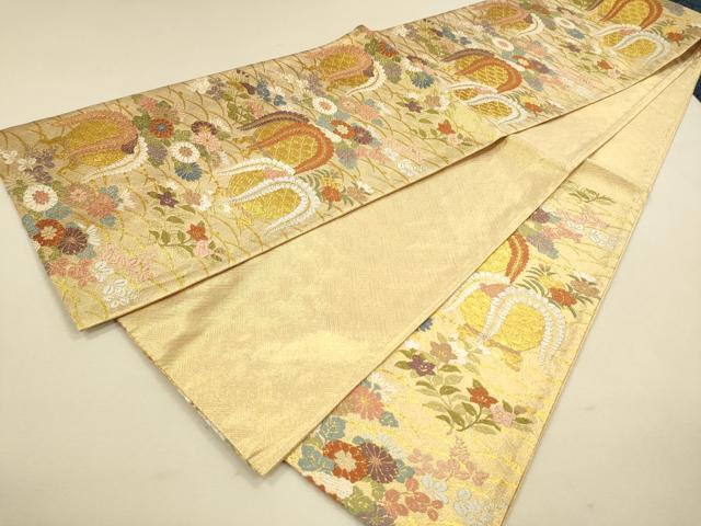 平和屋着物●佐賀錦 六通柄袋帯 花籠文 金糸 正絹 逸品 CAAR1303hy