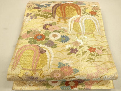 平和屋着物●佐賀錦 六通柄袋帯 花籠文 金糸 正絹 逸品 CAAR1303hy