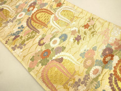 平和屋着物●佐賀錦 六通柄袋帯 花籠文 金糸 正絹 逸品 CAAR1303hy