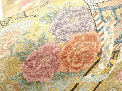 平和屋着物●六通柄袋帯　聚楽欄文　本金箔　正絹　逸品　CAAR1310hy
