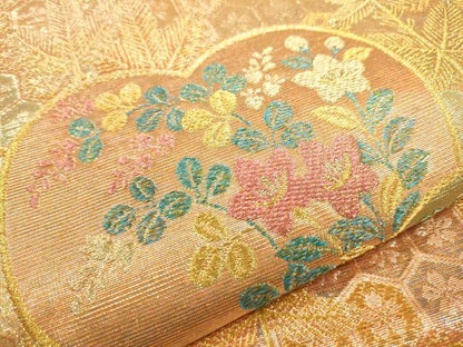 平和屋着物●極上 織の宝石・ダイヤモンドカット 佐波理綴 六通柄袋帯 亀甲割付草花図 金糸 正絹 逸品 CAAR1325hy