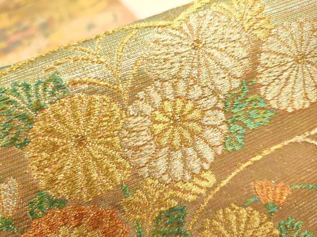 平和屋着物●極上 織の宝石・ダイヤモンドカット 佐波理綴 六通柄袋帯 亀甲割付草花図 金糸 正絹 逸品 CAAR1325hy