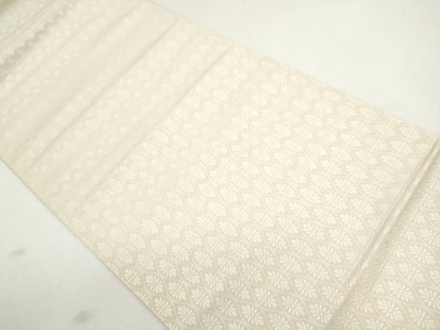 平和屋着物●本場筑前博多織　八寸名古屋帯　縦枠菊文　鳥の子色　正絹　逸品　CAAR1348hy