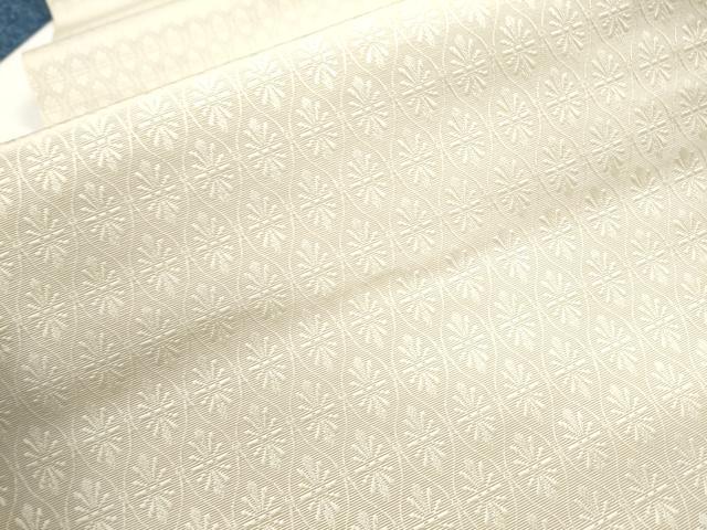 平和屋着物●本場筑前博多織　八寸名古屋帯　縦枠菊文　鳥の子色　正絹　逸品　CAAR1348hy