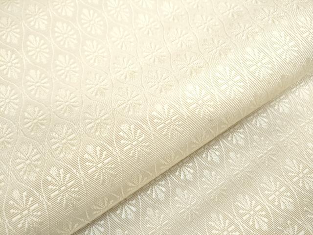 平和屋着物●本場筑前博多織　八寸名古屋帯　縦枠菊文　鳥の子色　正絹　逸品　CAAR1348hy