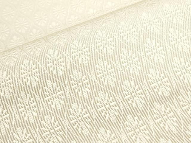 平和屋着物●本場筑前博多織　八寸名古屋帯　縦枠菊文　鳥の子色　正絹　逸品　CAAR1348hy