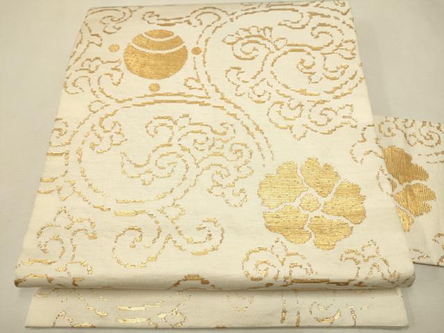 平和屋着物●龍村美術織物 龍村製 九寸名古屋帯 即中純子 花唐草文 金糸 正絹 逸品 CAAR1355hy