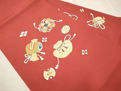 平和屋着物●塩瀬　九寸名古屋帯　駒刺繍　宝尽くし文　金彩　正絹　逸品　CAAR1357hy
