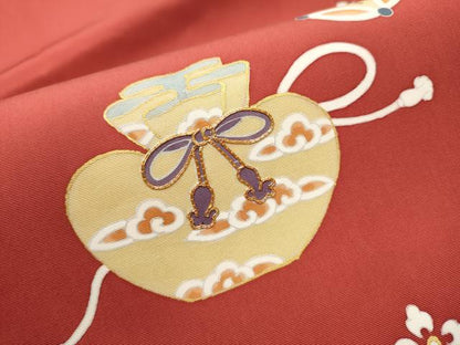 平和屋着物●塩瀬　九寸名古屋帯　駒刺繍　宝尽くし文　金彩　正絹　逸品　CAAR1357hy