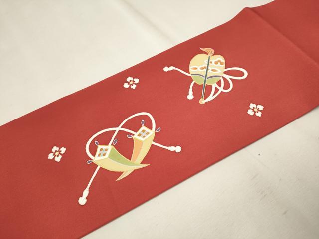 平和屋着物●塩瀬　九寸名古屋帯　駒刺繍　宝尽くし文　金彩　正絹　逸品　CAAR1357hy