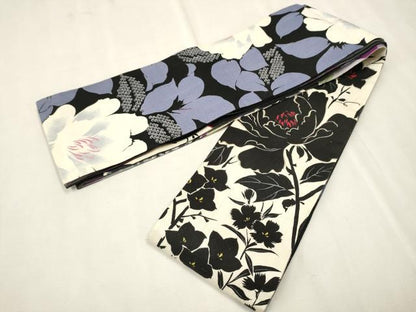 平和屋着物●両面　両方向　スリーシーズン　春夏秋　半幅帯　枝牡丹　正絹　逸品　CAAR1359hy