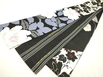 平和屋着物●両面　両方向　スリーシーズン　春夏秋　半幅帯　枝牡丹　正絹　逸品　CAAR1359hy