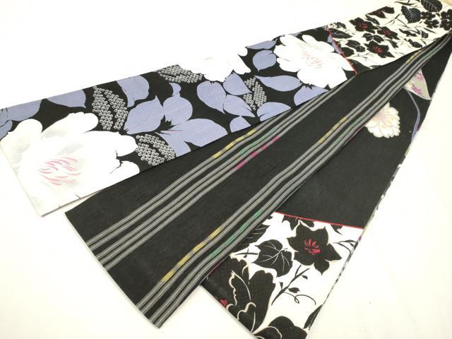 平和屋着物●両面　両方向　スリーシーズン　春夏秋　半幅帯　枝牡丹　正絹　逸品　CAAR1359hy