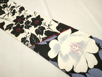 平和屋着物●両面　両方向　スリーシーズン　春夏秋　半幅帯　枝牡丹　正絹　逸品　CAAR1359hy