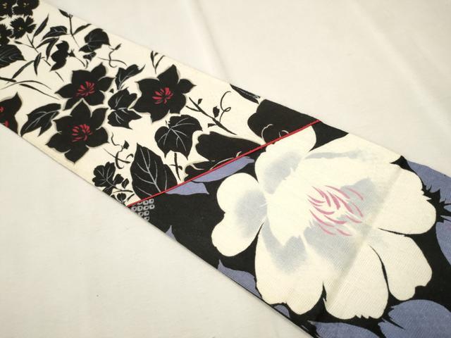 平和屋着物●両面　両方向　スリーシーズン　春夏秋　半幅帯　枝牡丹　正絹　逸品　CAAR1359hy