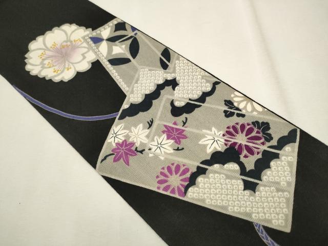平和屋着物●両面　両方向　スリーシーズン　春夏秋　半幅帯　枝牡丹　正絹　逸品　CAAR1359hy