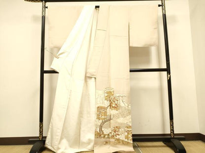 平和屋着物●銀座きしや　色留袖　駒刺繍　雲重ね貝桶草花文　金彩　正絹　逸品　CAAR1375hy