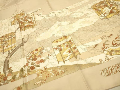 平和屋着物●銀座きしや　色留袖　駒刺繍　雲重ね貝桶草花文　金彩　正絹　逸品　CAAR1375hy