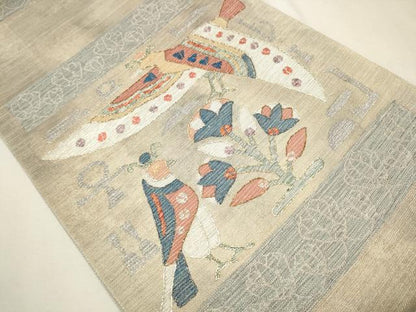 平和屋着物▽スリーシーズン 春夏秋 太鼓柄袋帯 刺繍 花鳥文 金銀糸 正絹 逸品 CAAR1448hy