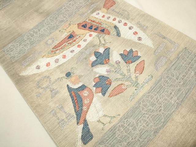 平和屋着物▽スリーシーズン 春夏秋 太鼓柄袋帯 刺繍 花鳥文 金銀糸 正絹 逸品 CAAR1448hy