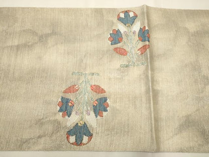 平和屋着物▽スリーシーズン 春夏秋 太鼓柄袋帯 刺繍 花鳥文 金銀糸 正絹 逸品 CAAR1448hy