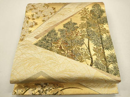 平和屋着物●六通柄袋帯 切嵌草花文 金糸 正絹 逸品 CAAR1462hy