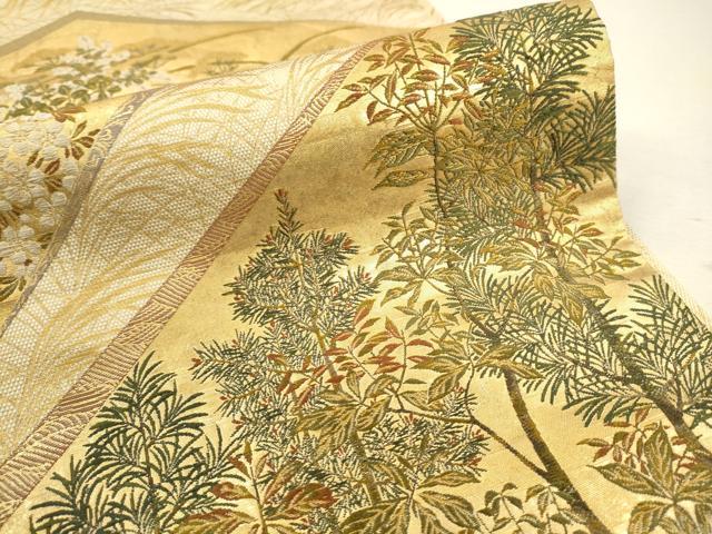 平和屋着物●六通柄袋帯 切嵌草花文 金糸 正絹 逸品 CAAR1462hy