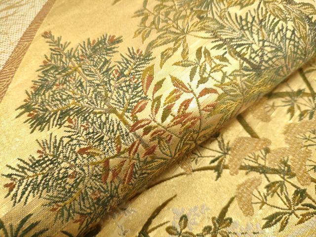 平和屋着物●六通柄袋帯 切嵌草花文 金糸 正絹 逸品 CAAR1462hy