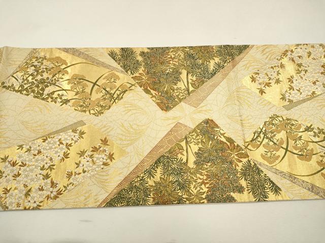 平和屋着物●六通柄袋帯 切嵌草花文 金糸 正絹 逸品 CAAR1462hy